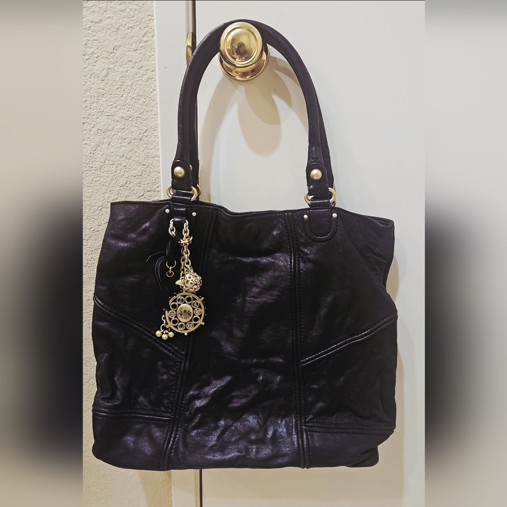 Juicy Couture Black Leather Shoulder Bag with Gold Accents